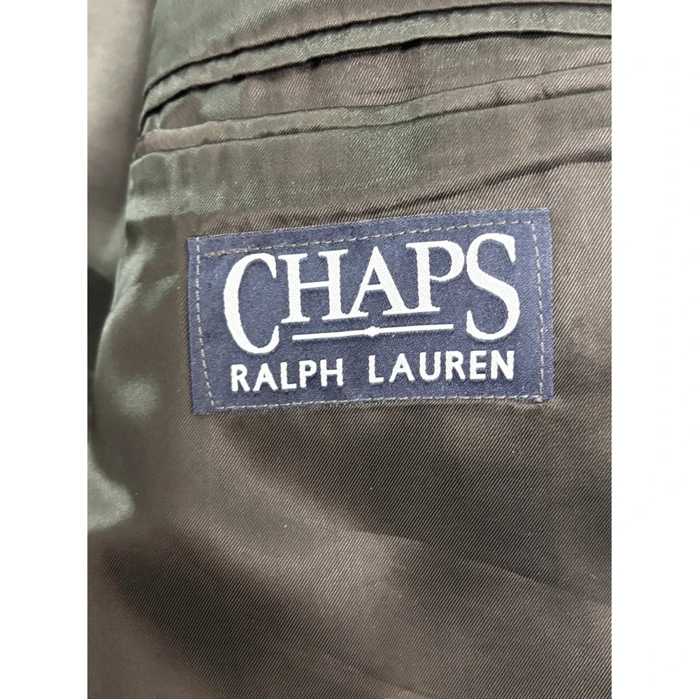 vtg Chaps Ralph Lauren 48L 40x30 Charcoal Pinstripe 2pc Pant Suit Pleated Cuffed